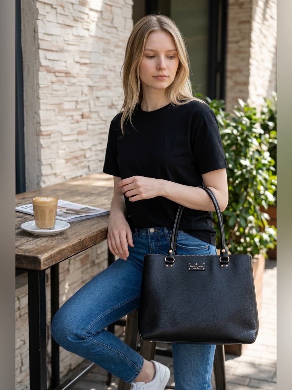 Kate Spade Wellesley Elena Black Pebbled Leather Tote 👜